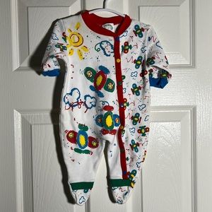 Yellow Moon - vintage baby footie pjs with airplanes